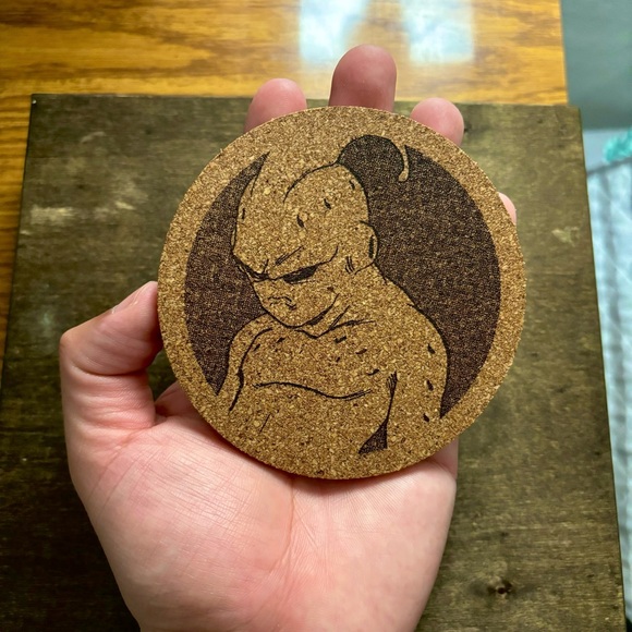 Dragon Ball Z Kid Buu Laser Engraved Cork Coaster - Picture 3 of 5